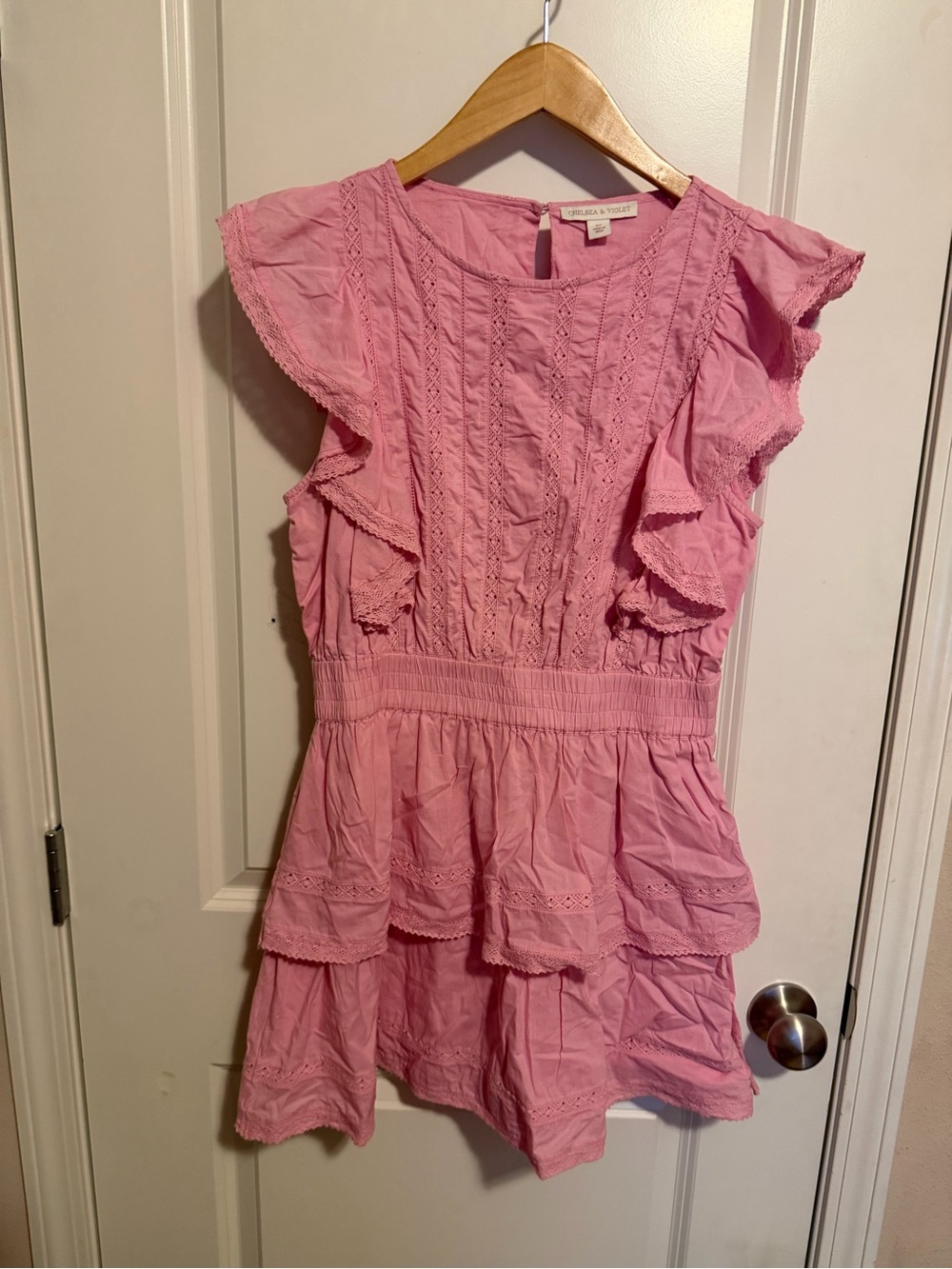 Chelsea & Violet Juniors Pink Ruffle Eyelet Dress